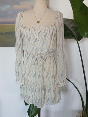 PAIGE Marjie Cream Floral Long Sleeve Tiered Mini Dress Sz6